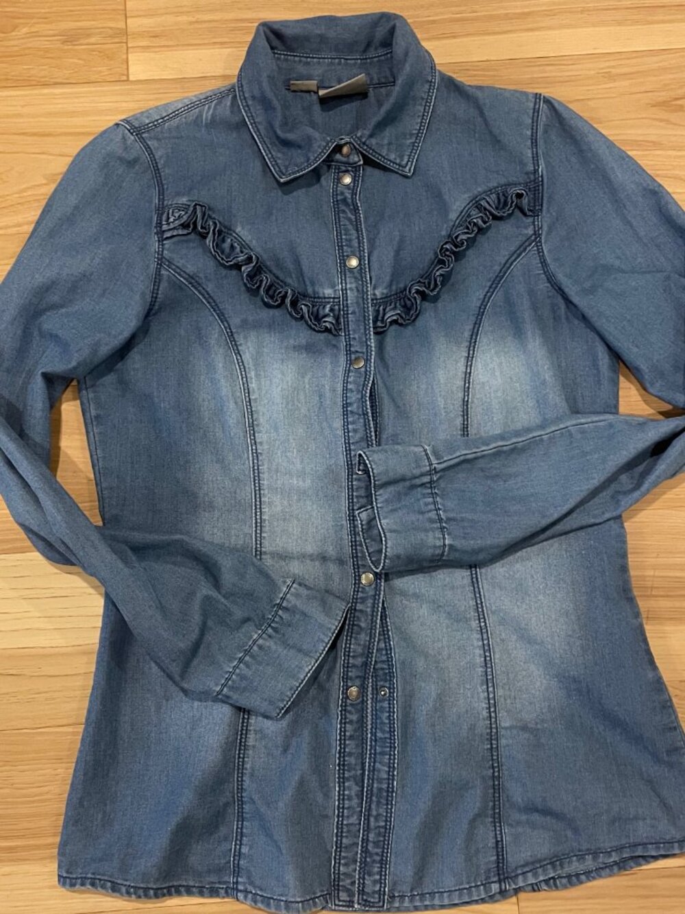 Vero Moda Cowboy Western Style Ruffle Denim Shirt Size XS